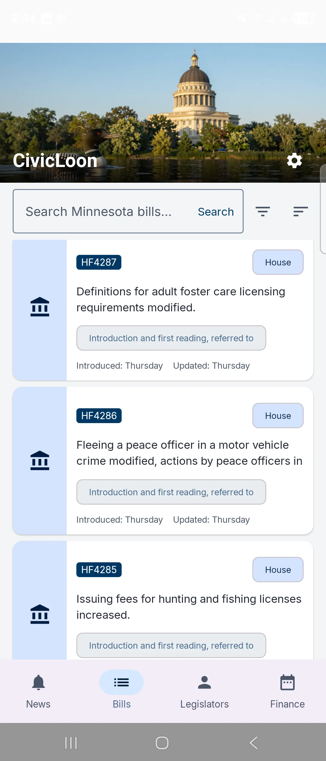 Active bills list