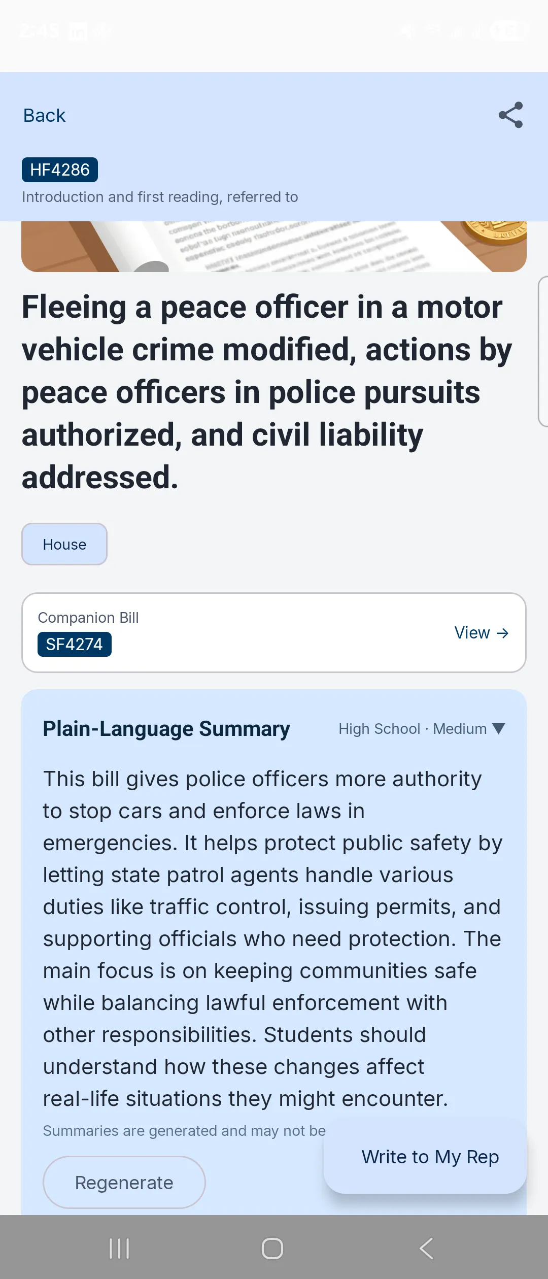 Bill detail with fiscal note